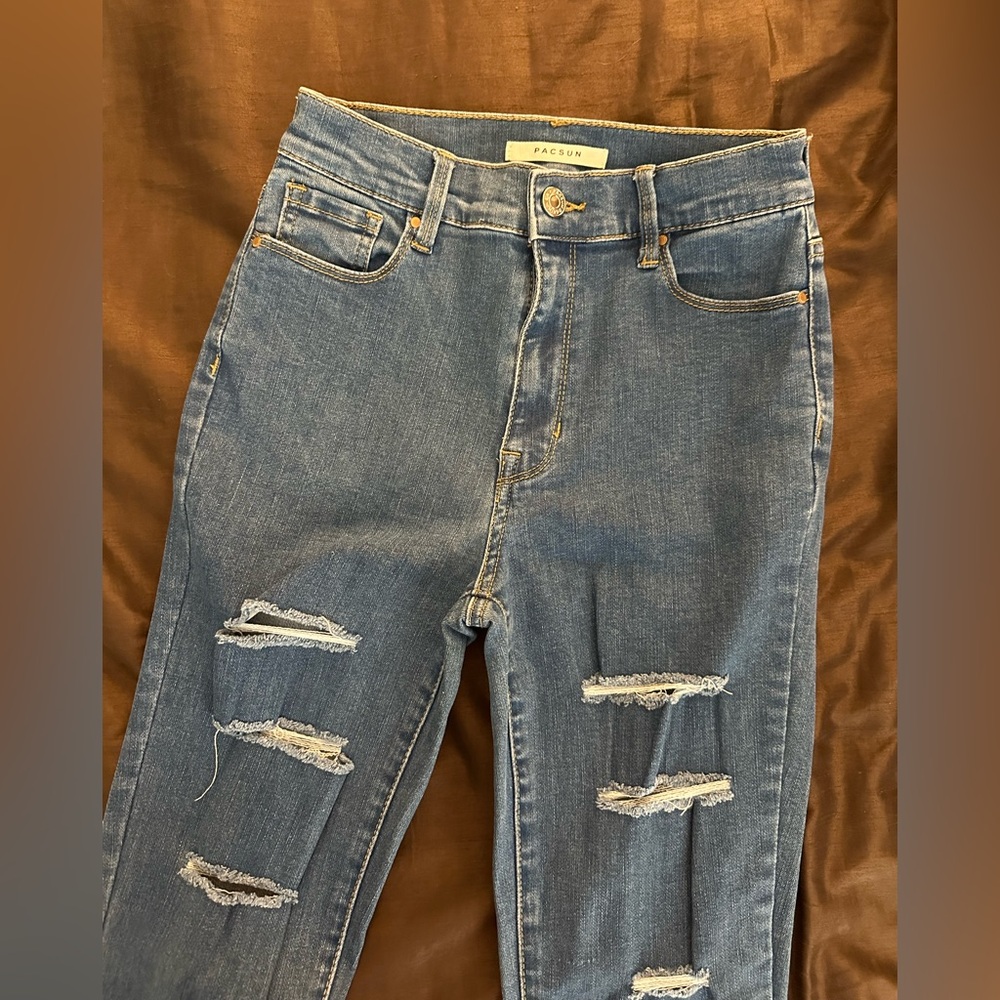 PacSun Blue Skinny Jeans with Distressed Design